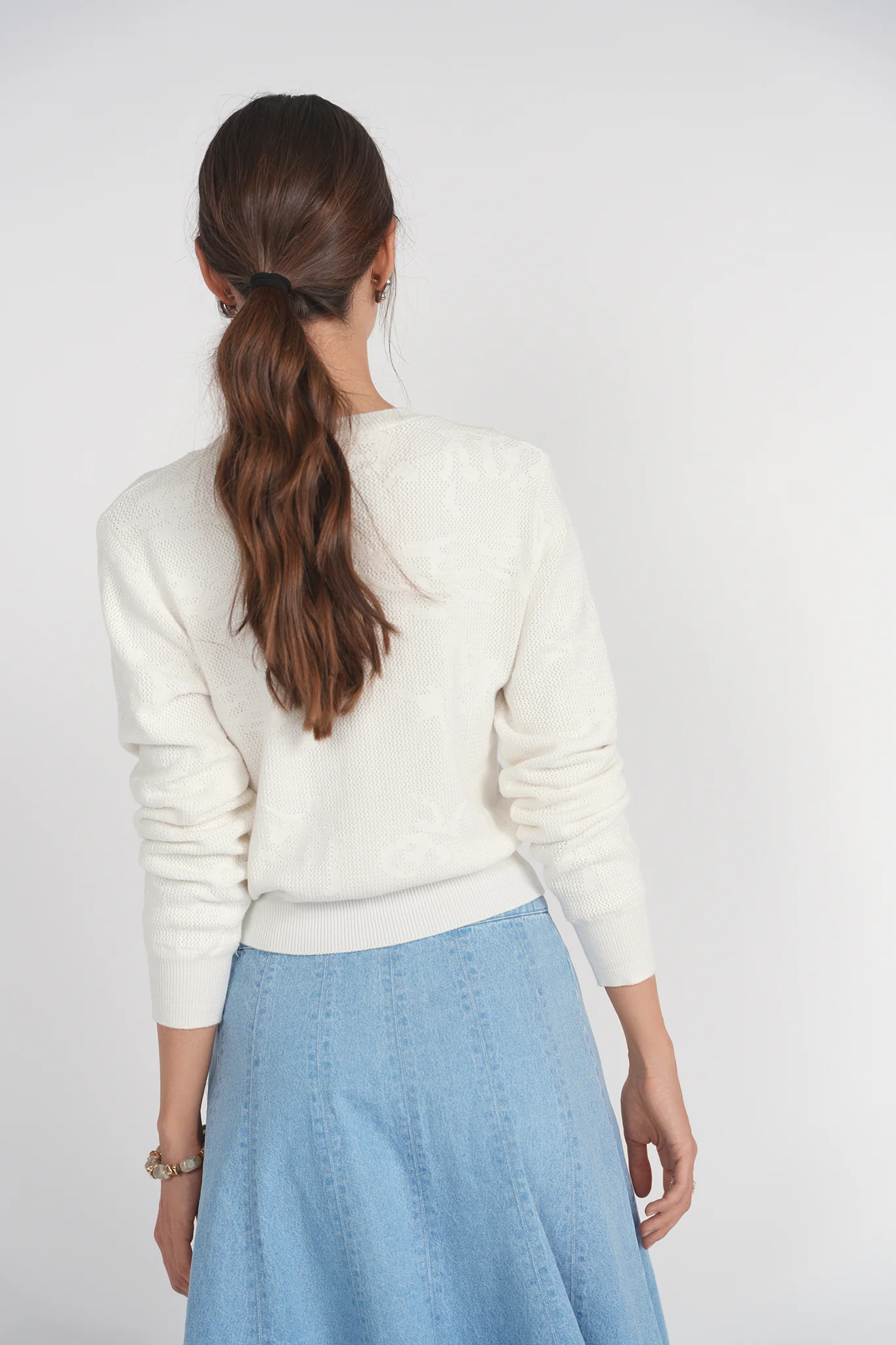 Floral Open Stitch Cardigan- White - Image 4